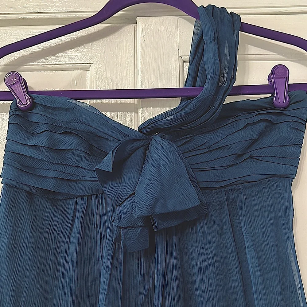 Amsale Silk Teal One Shoulder Strap Dress - Picture 8 of 14
